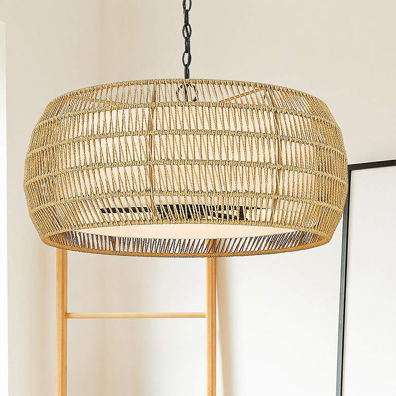 Image 2 Everly 27 1/4" Wide Matte Black Chandelier w/ Rattan Shade
