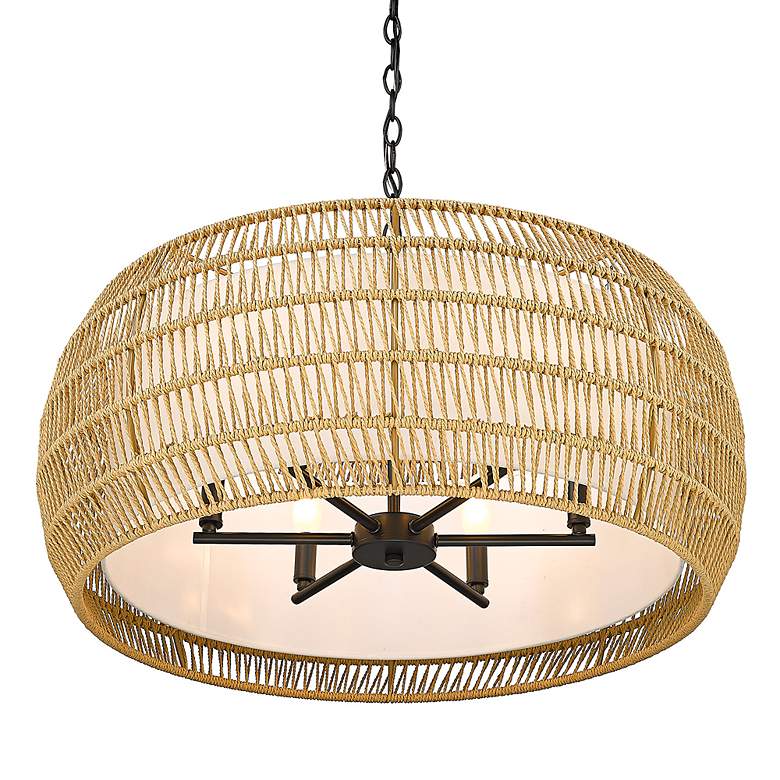 Image 7 Everly 27 1/4" Wide Matte Black Chandelier w/ Rattan Shade more views