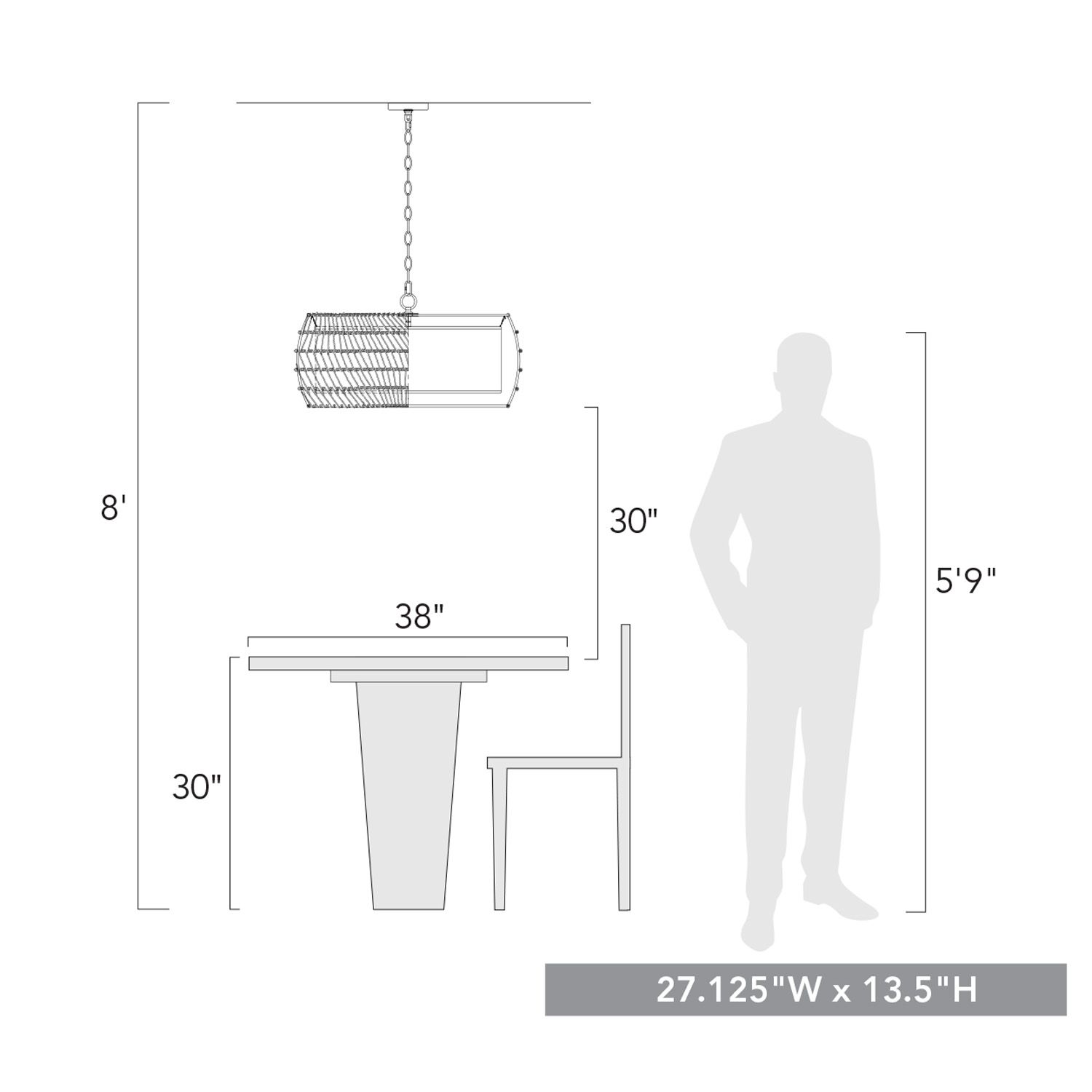 Everly 27 1/4" Wide Matte Black Chandelier w/ Rattan Shade in scene