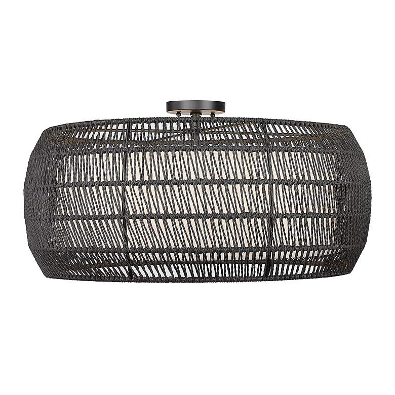 Image 2 Everly 6-Light Semi-Flush in Matte Black with Modern Black Rattan more views