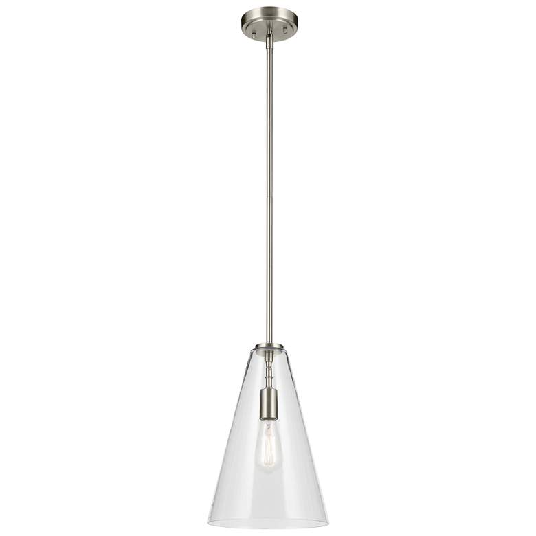 Image 1 Everly Brushed Nickel Cone Clear Pendant 1Lt