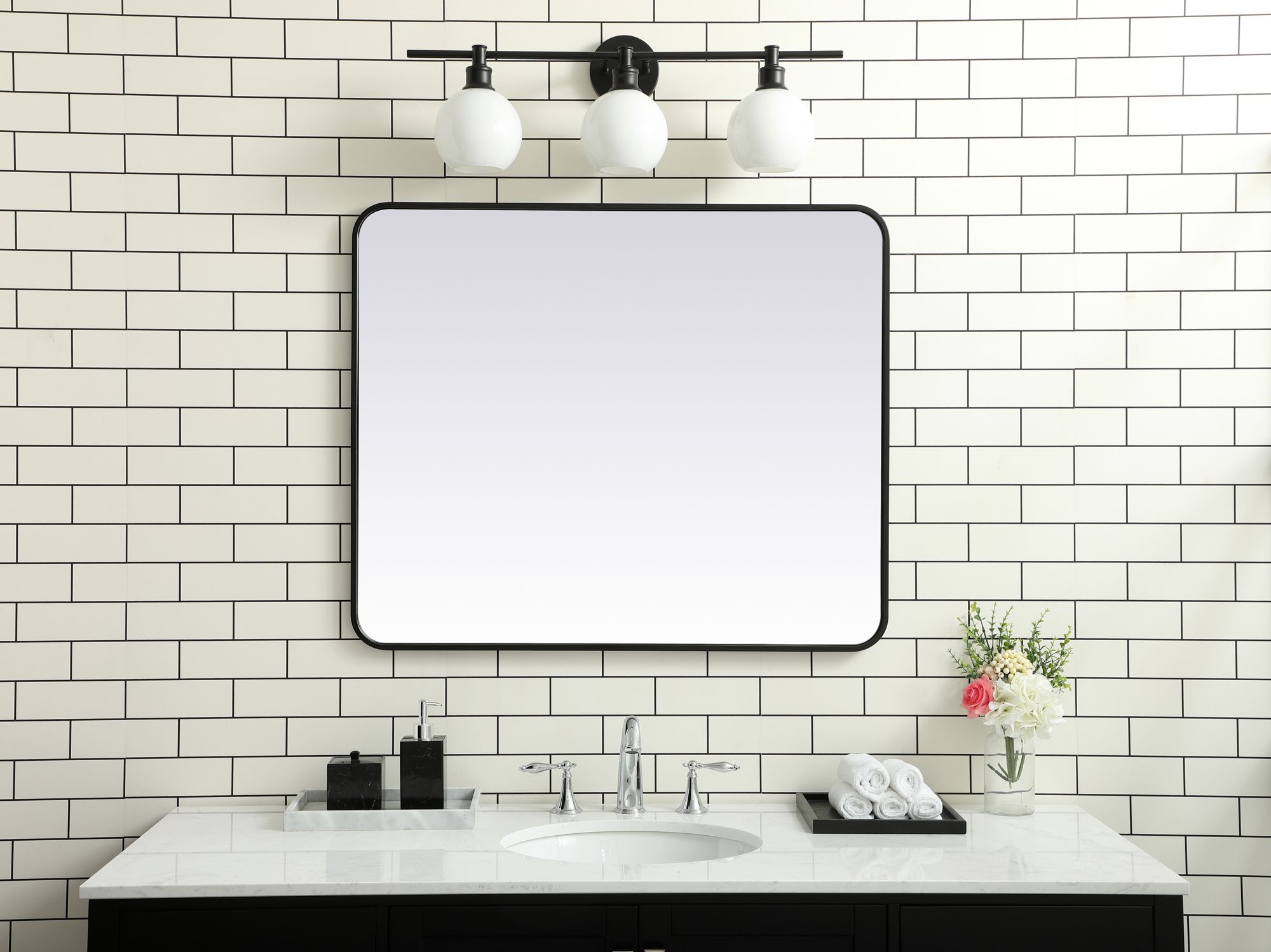 Image 3 Evermore Black 36" x 30" Rectangular Vanity Wall Mirror more views