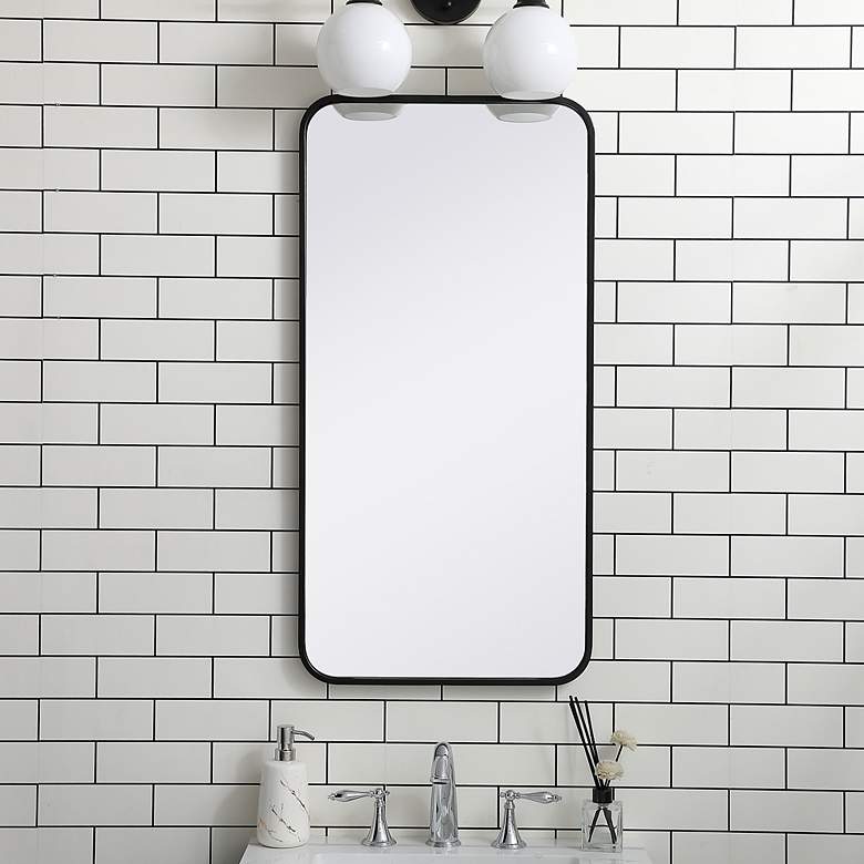 Image 1 Evermore Black Metal 18" x 36" Vanity Wall Mirror