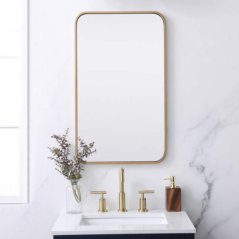 Image 1 Evermore Brass 18" x 30" Rectangular Vanity Wall Mirror