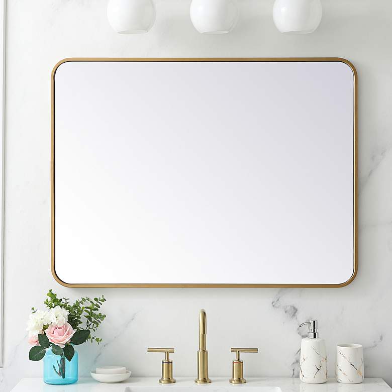 Image 1 Evermore Brass 27" x 36" Rectangular Vanity Wall Mirror