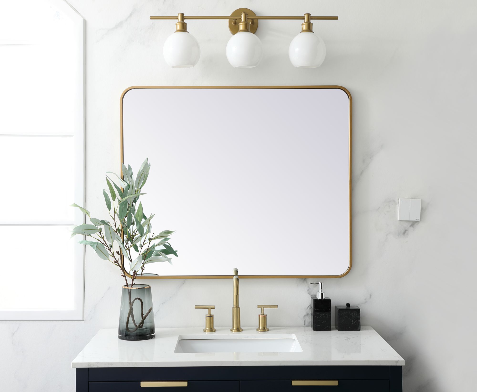Image 3 Evermore Brass Metal 30" x 36" Vanity Wall Mirror more views