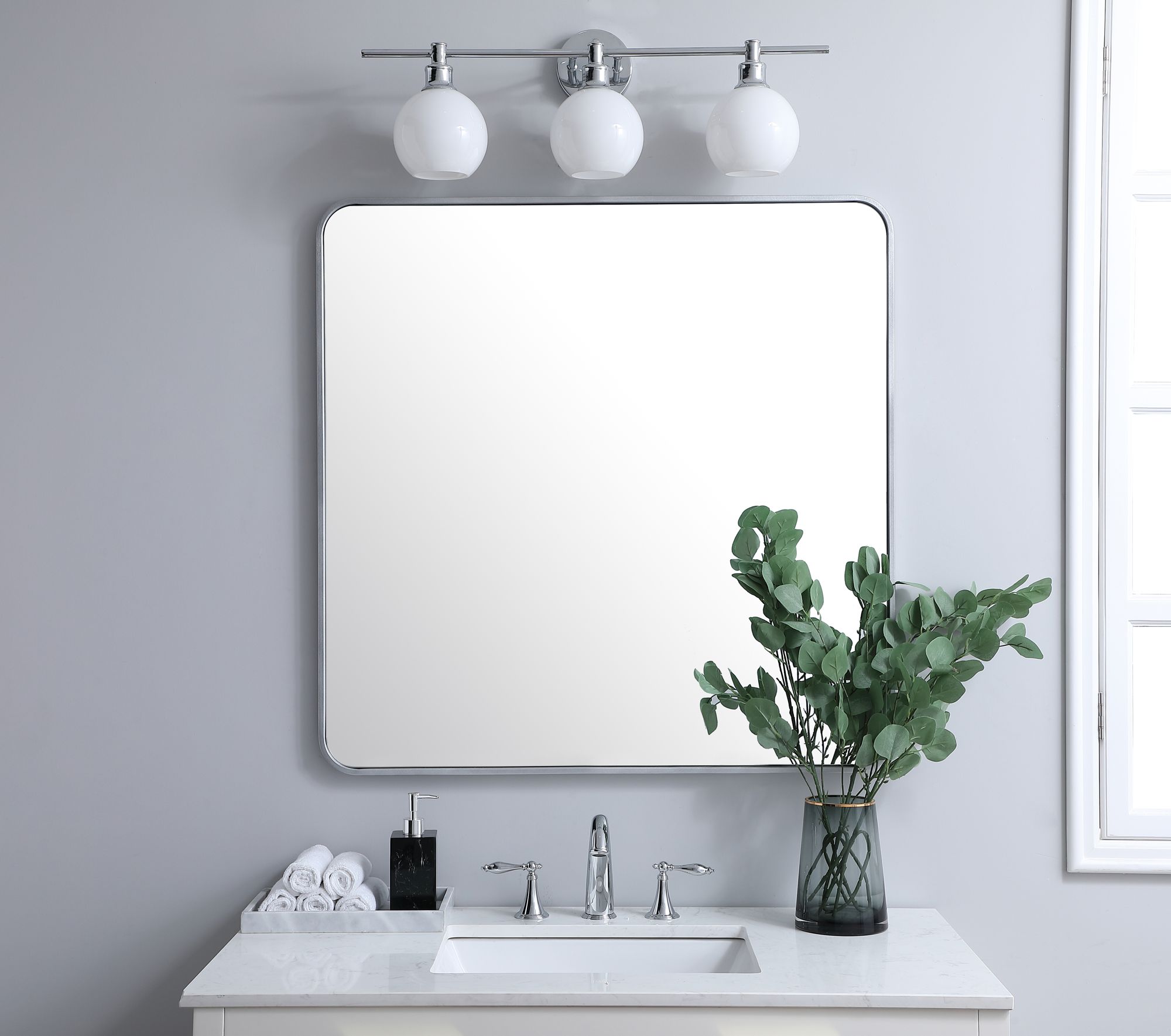 Evermore Silver 36" Square Vanity Wall Mirror