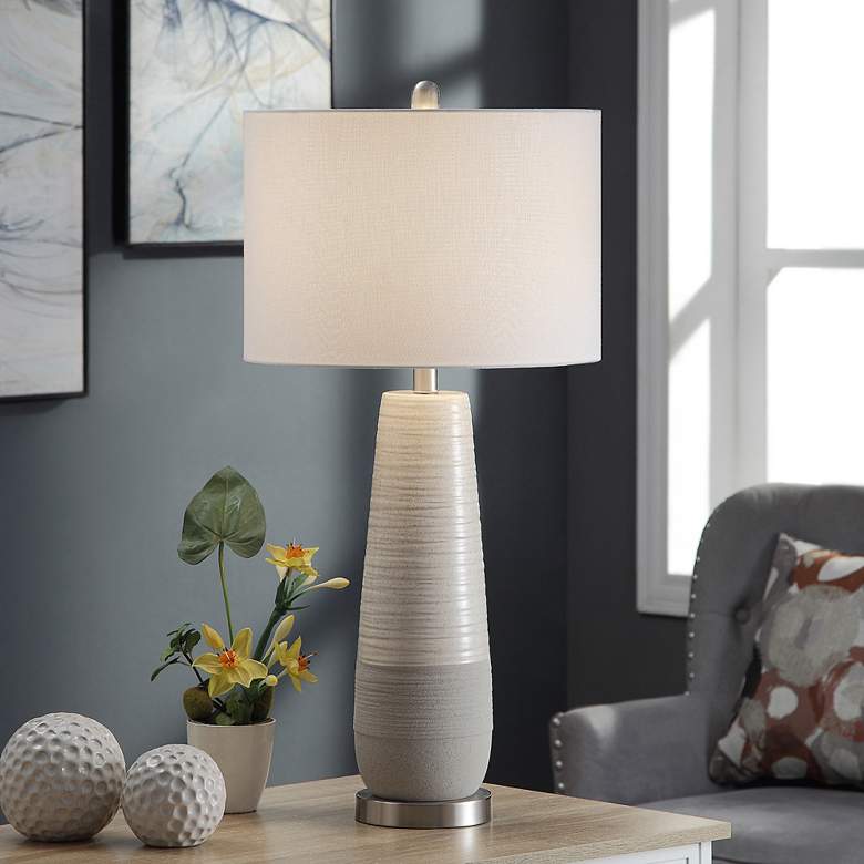 Image 1 Evian 31" Speckled Cream and Greige Gray Ceramic Table Lamp