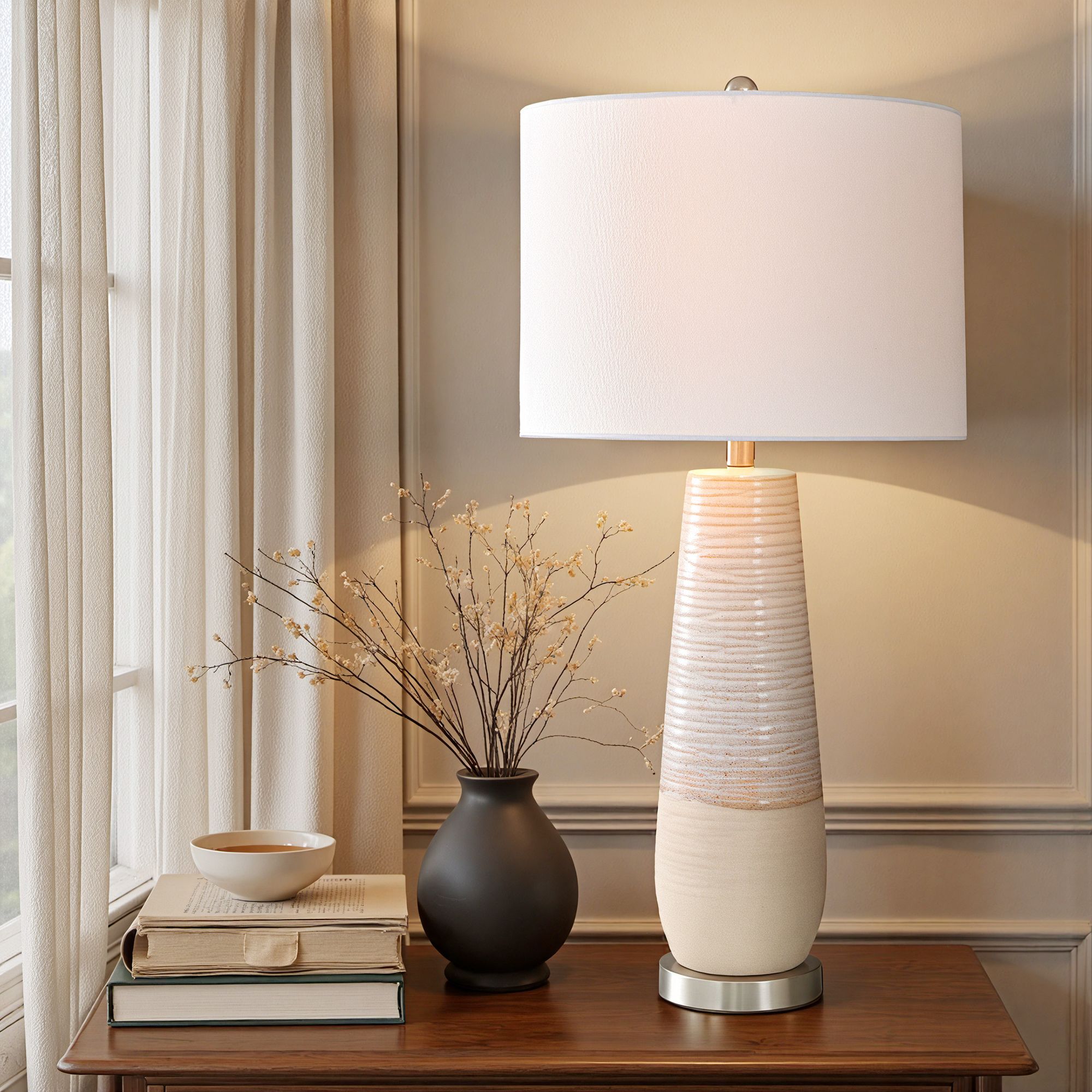 Evian 31" Speckled Cream and Greige Gray Ceramic Table Lamp