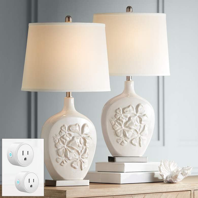 Image 1 Ewan Ivory Ceramic Table Lamp Set of 2 with WiFi Smart Sockets