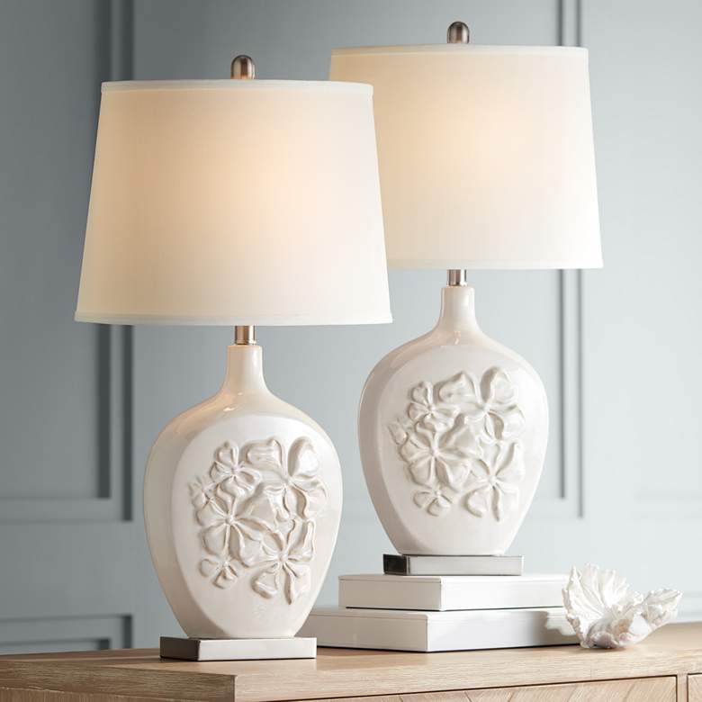 Image 1 Ewan Ivory Ceramic Table Lamp Set of 2