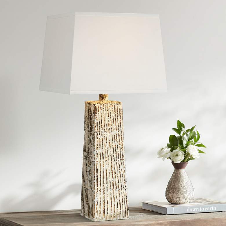 Image 1 Ewell 29" High Bamboo Beige Hydrocal Column Table Lamp