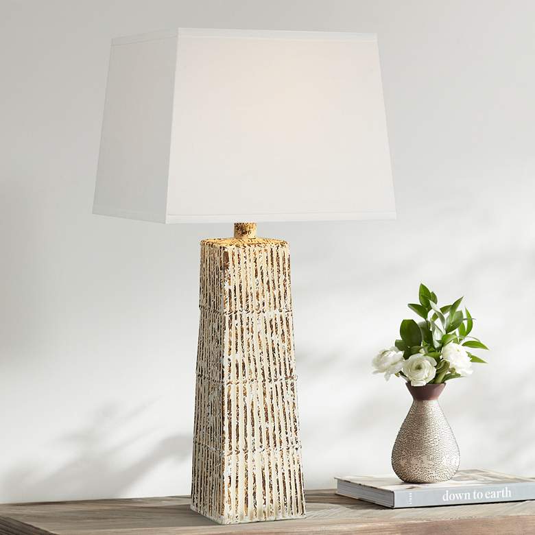 Image 1 Ewell Bamboo Beige Hydrocal Column Table Lamp