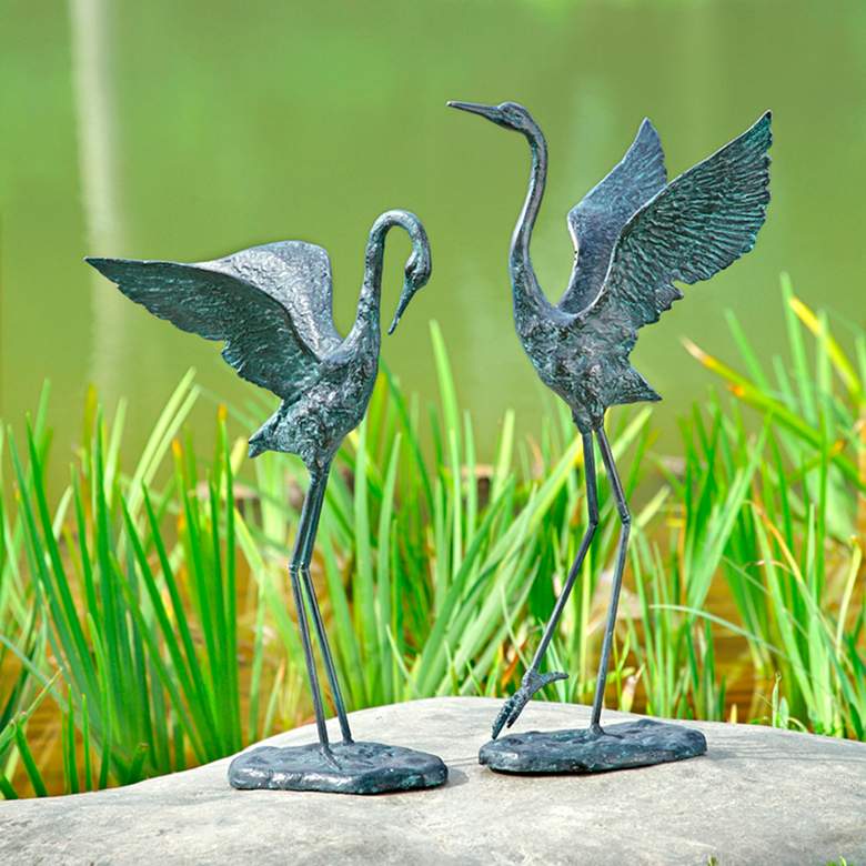 Image 1 Exalted Crane Cast Iron Outdoor Garden Statues Set of 2