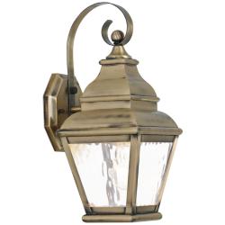 Exeter 15 1/2&quot; High Brass and Water Glass Outdoor Wall Light