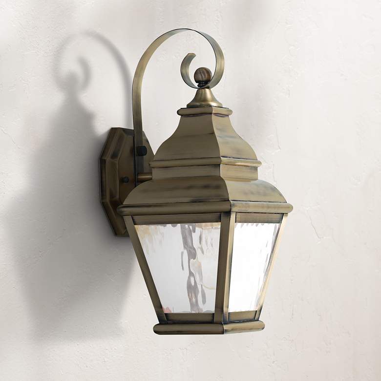 Image 1 Exeter 15 1/2 inch High Brass and Water Glass Outdoor Wall Light