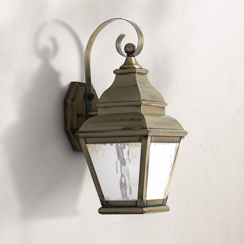 Image 1 Exeter 15 1/2" High Brass and Water Glass Outdoor Wall Light