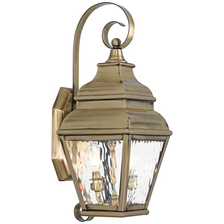 Image 1 Exeter 21 1/2 inch High Brass and Water Glass Outdoor Wall Light