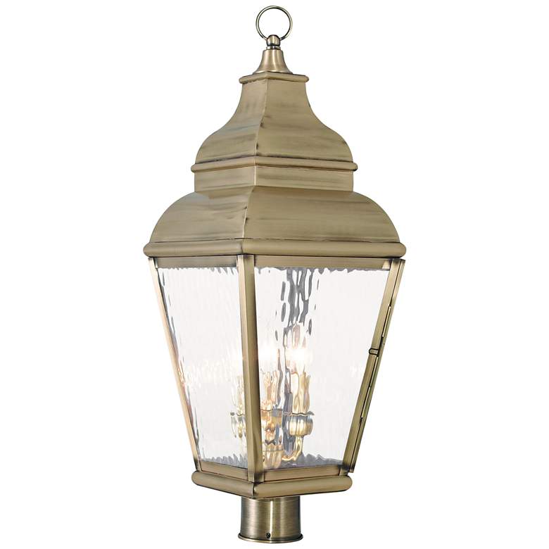 Image 1 Exeter 28 1/4 inch High Brass and Water Glass Outdoor Post Light