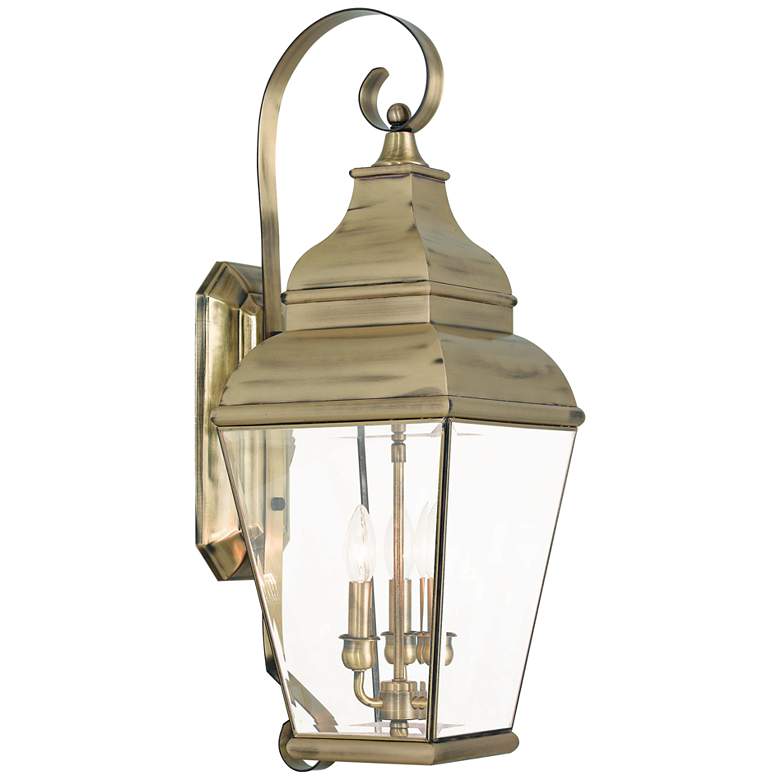 Image 1 Exeter 28 inch High Antique Brass 3-Light Outdoor Wall Light