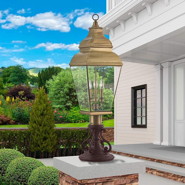 Image 1 Exeter 28" High Antique Brass 3-Light Outdoor Wall Light