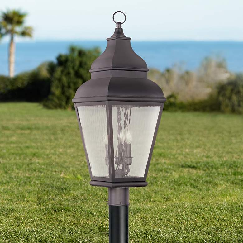 Image 1 Exeter 29 1/2"H Bronze and Water Glass Outdoor Post Light