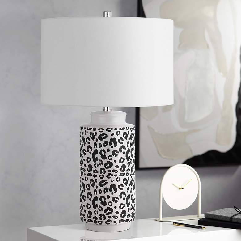 Image 1 Exeter White Cheetah Ceramic Table Lamp