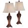 Exeter Wood Finish Table Lamps Set of 2 with WiFi Smart Sockets