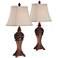 Exeter Wood-Tone Table Lamps Set of 2 with Smart Sockets