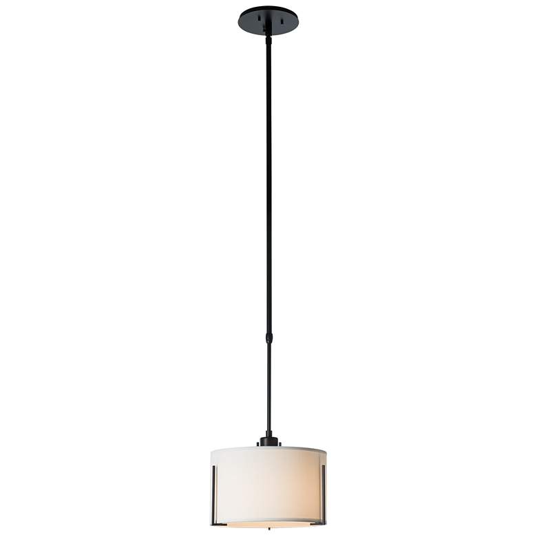 Image 1 Exos 11 1/2" Wide Black Mini Pendant w/ Natural Anna Shade