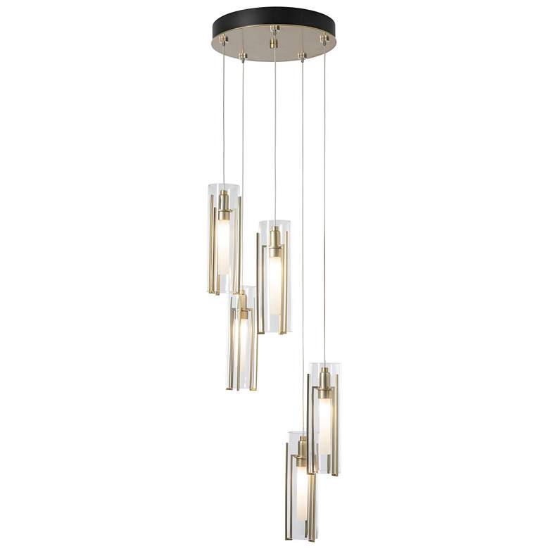 Image 1 Exos 13.5" Wide 5-Light Modern Brass Glass Pendant With Clear Glass