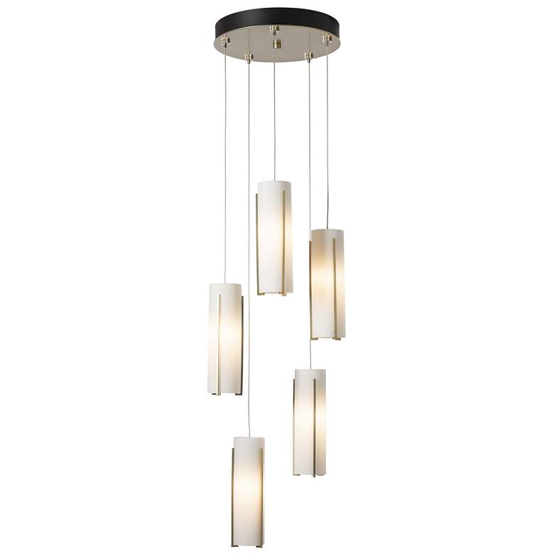 Image 1 Exos 13.5" Wide 5-Light Modern Brass Glass Pendant With Opal Glass