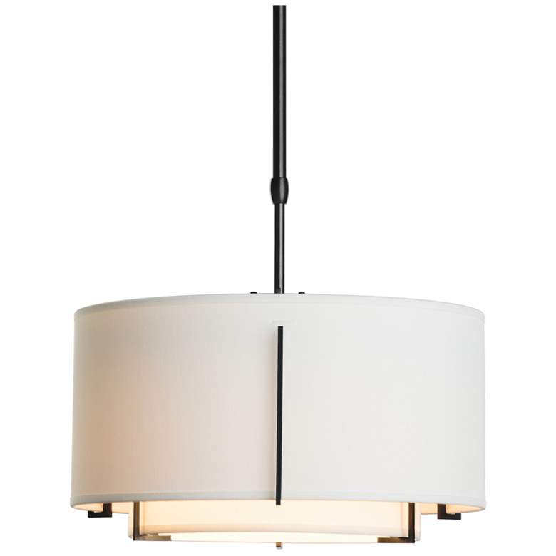 Image 1 Exos 16.1" Wide Small Black Pendant With Double Natural Anna Shade