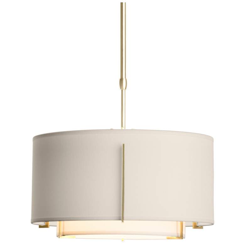Image 1 Exos 16.1"W Small Modern Brass Pendant w/ Double Natural Anna & Fl