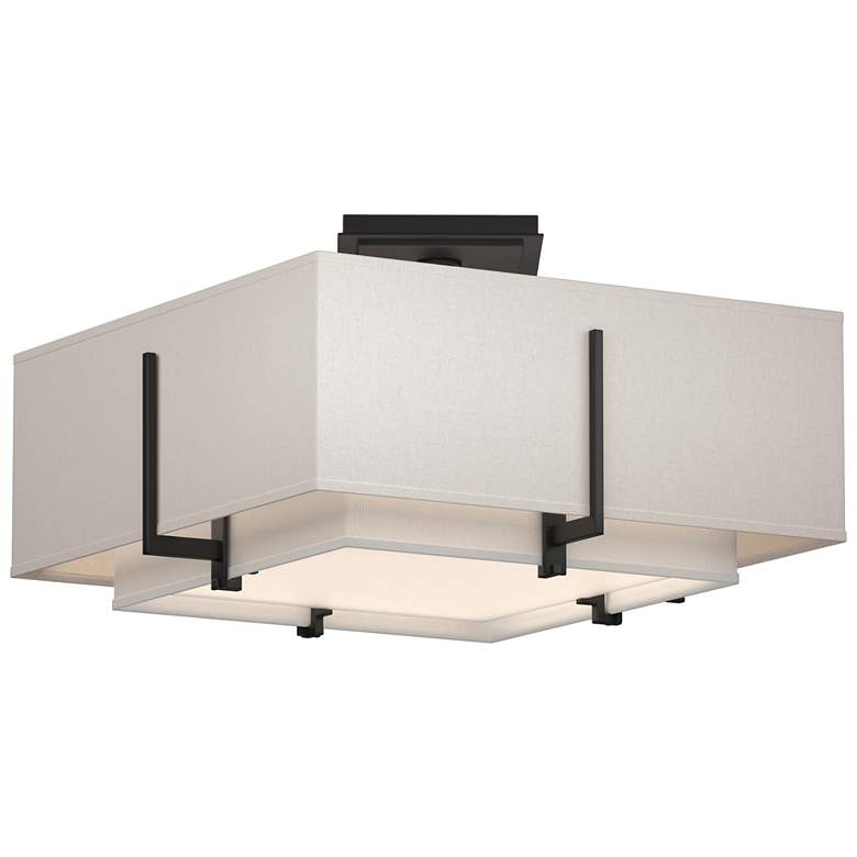 Image 1 Exos 16.6"W Double Shade Square Black Semi-Flush w/ Anna & Flax Sh