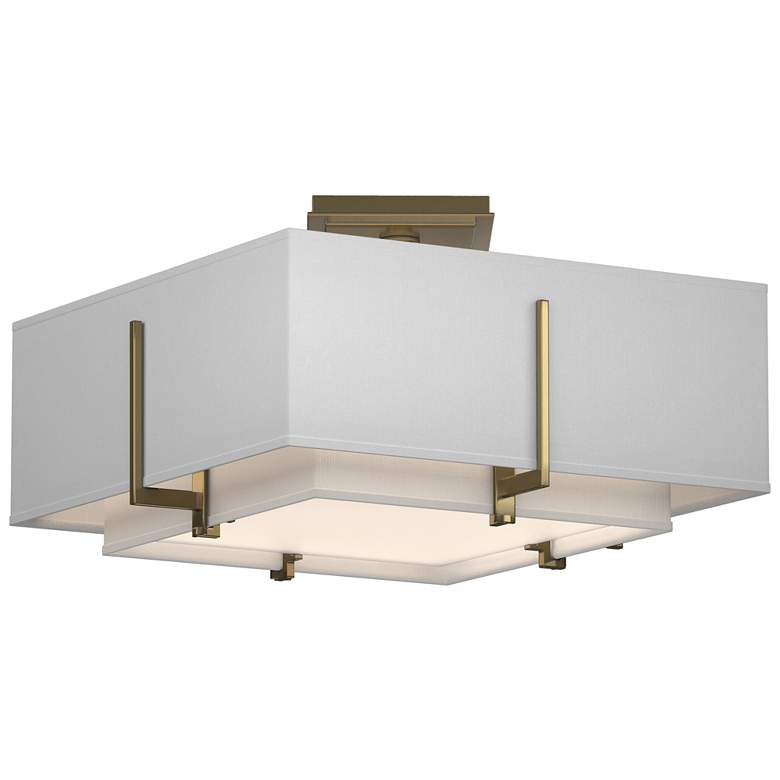 Image 1 Exos 16.6 inchW Double Shade Square Brass Semi-Flush w/ Anna &#38; Anna Sh