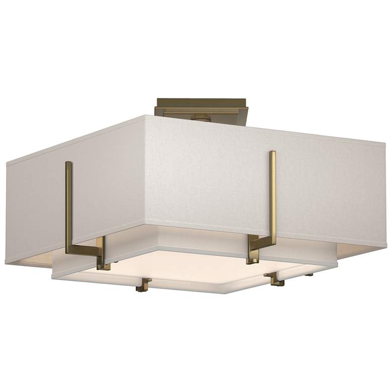 Image 1 Exos 16.6"W Double Shade Square Brass Semi-Flush w/ Anna & Flax Sh