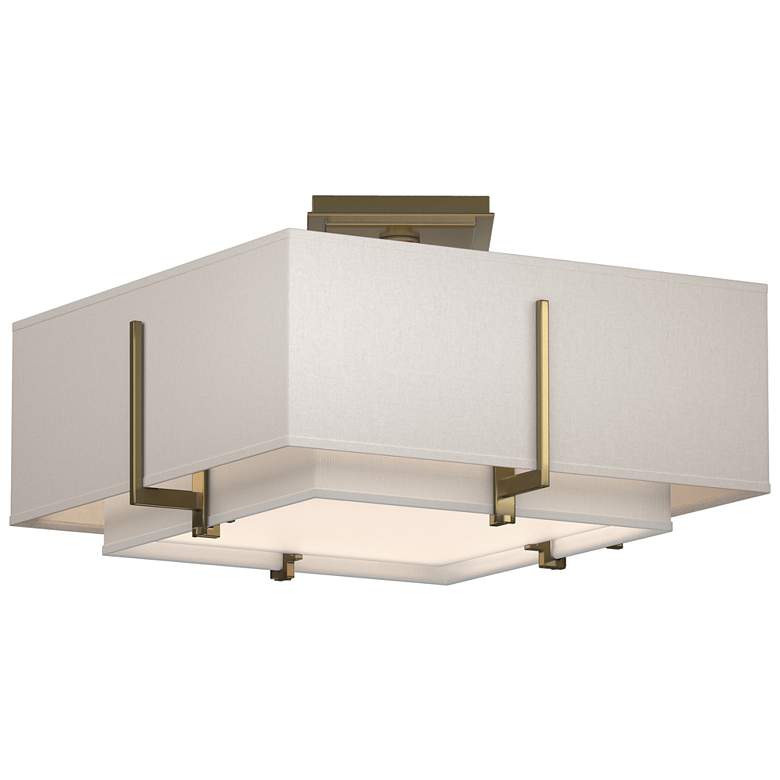 Image 1 Exos 16.6 inchW Double Shade Square Brass Semi-Flush w/ Anna &#38; Flax Sh