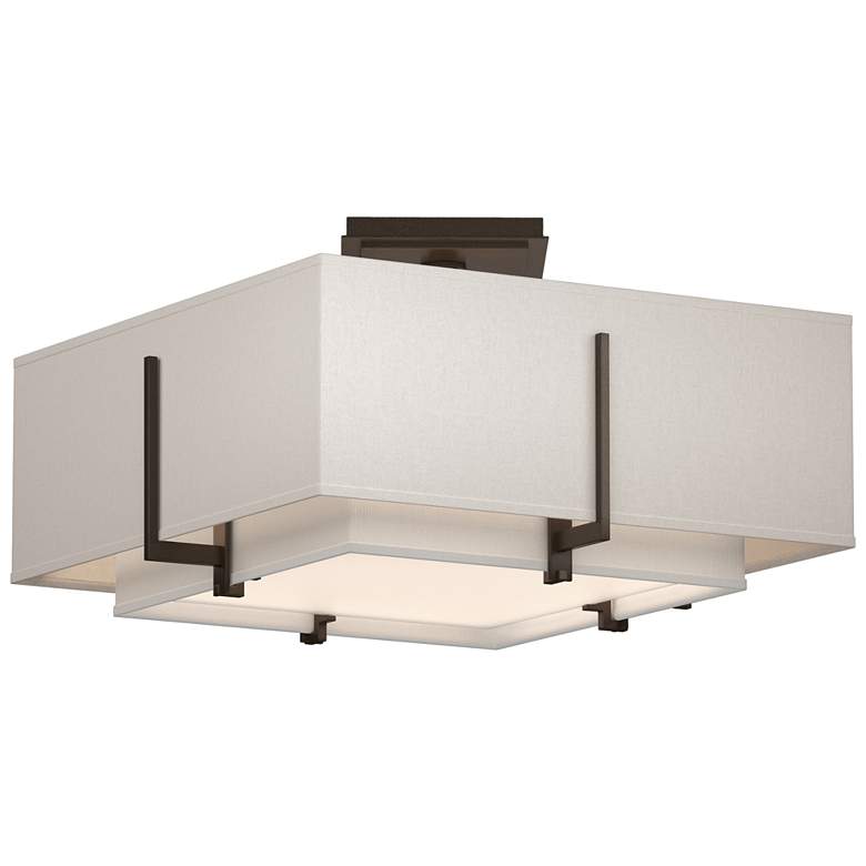 Image 1 Exos 16.6 inchW Double Shade Square Bronze Semi-Flush w/ Anna &#38; Flax S