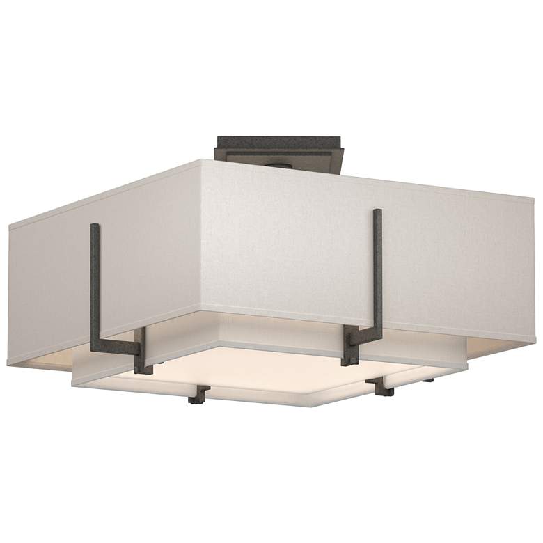 Image 1 Exos 16.6"W Double Shade Square Iron Semi-Flush w/ Anna & Flax Sha
