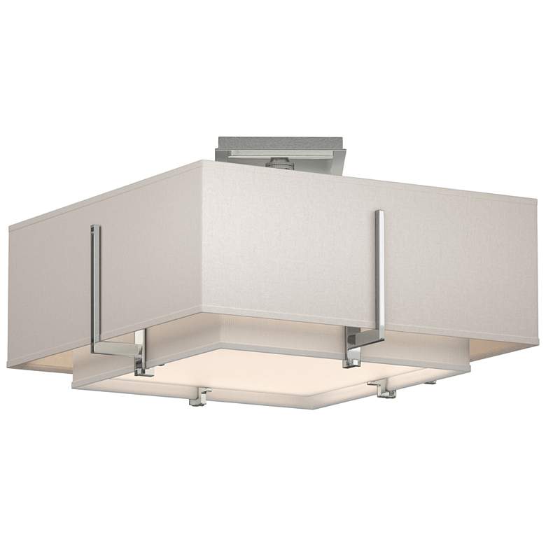 Image 1 Exos 16.6 inchW Double Shade Square Sterling Semi-Flush w/ Anna &#38; Flax