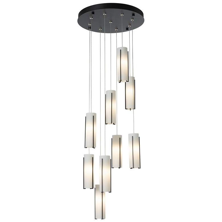 Image 1 Exos 20.5" 9-Light Round Black Long Pendant with Opal Glass