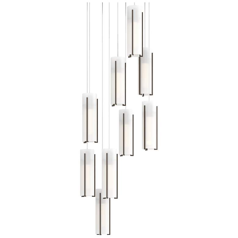 Image 1 Exos 20.5"W 9-Light Round Bronze Long Pendant With Opal Glass Shade