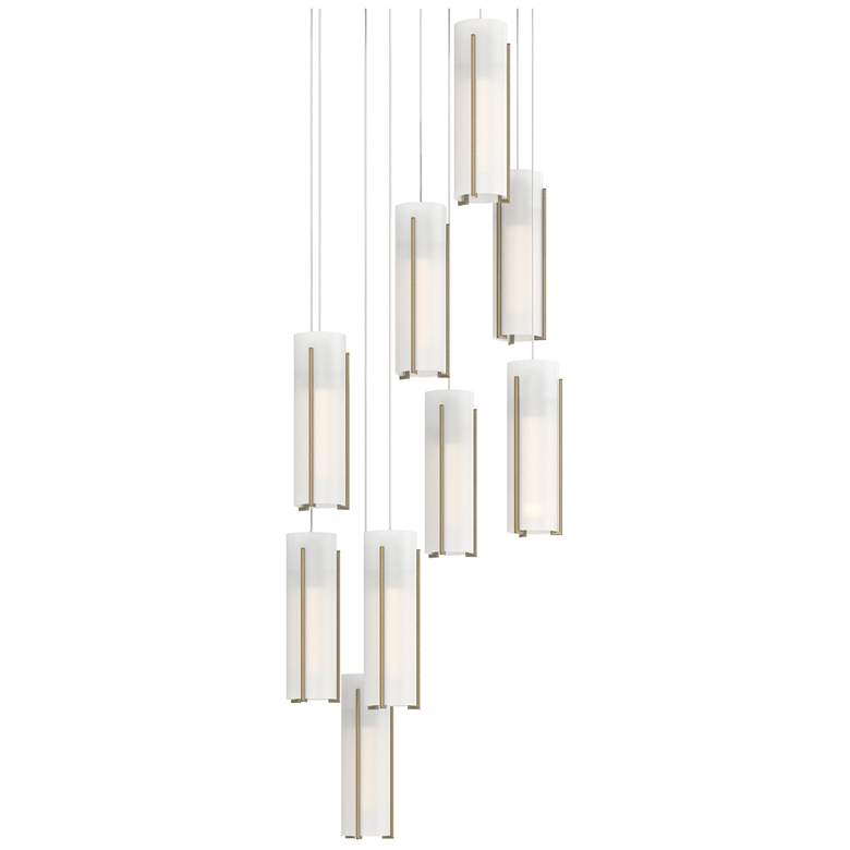 Image 1 Exos 20.5"W 9-Light Round Modern Brass Long Pendant w/ Opal Glass Shad