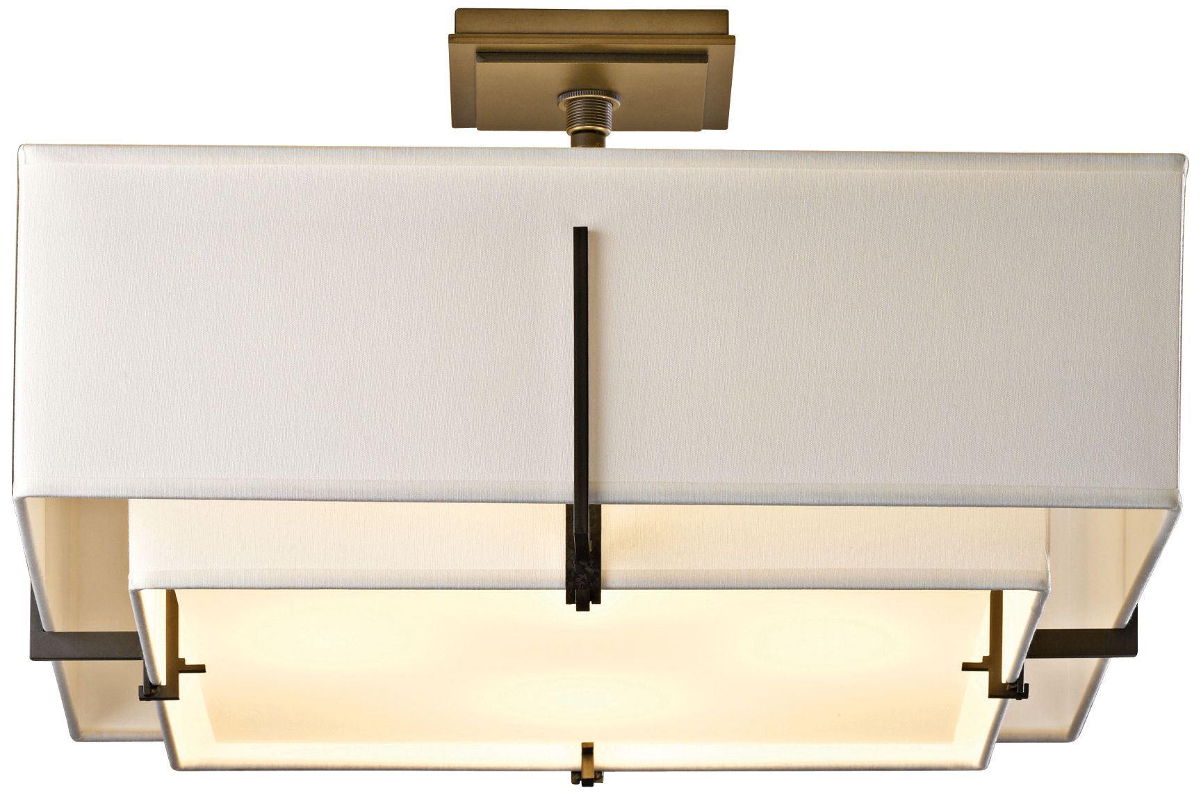 Exos 20.6"W Dark Smoke Square Semi-Flush w/ Natural Anna Double Shade