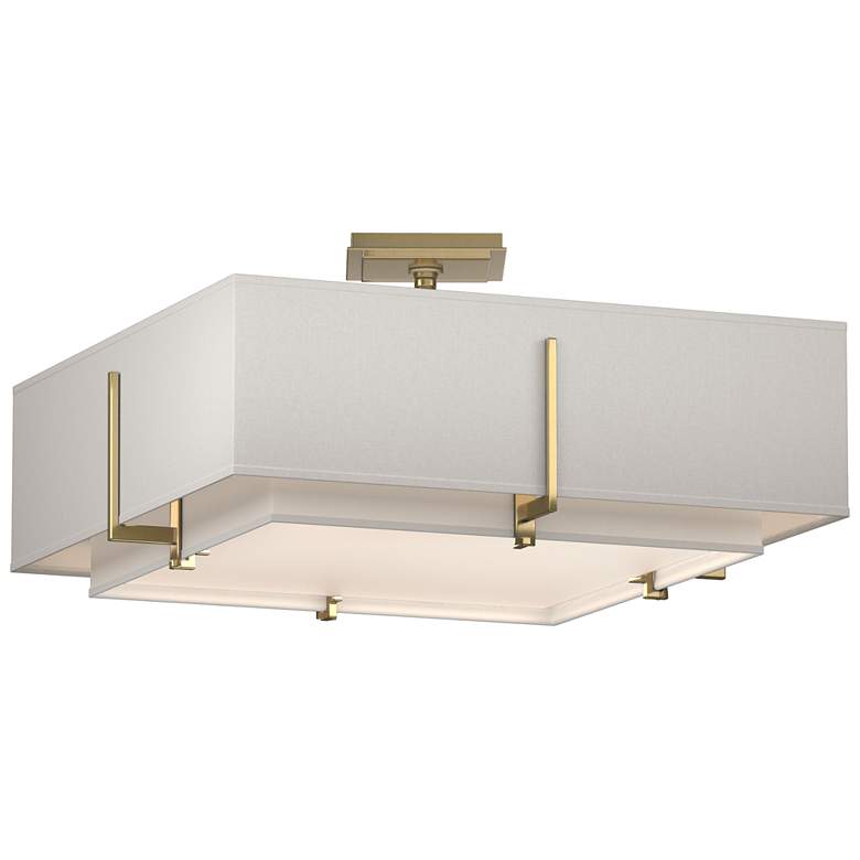 Image 1 Exos 20.6 inchW Double Shade Square Brass Semi-Flush w/ Anna &#38; Flax Sh