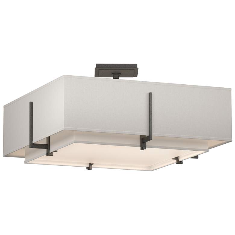 Image 1 Exos 20.6"W Double Shade Square Iron Semi-Flush w/ Anna & Flax Sha
