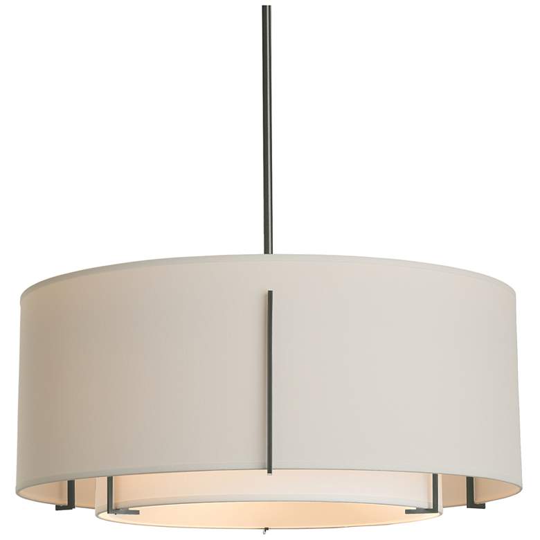 Image 1 Exos 23" Wide Black Pendant With Double Natural Anna & Flax Shade