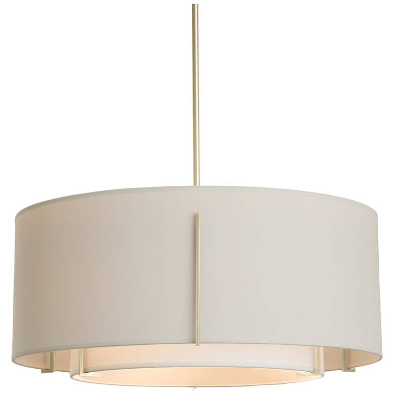 Image 1 Exos 23 inch Wide Modern Brass Pendant With Double Natural Anna &#38; Flax
