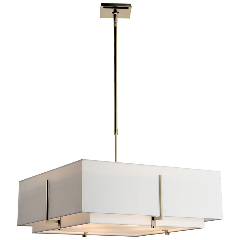 Image 1 Exos 24.6" Wide Large Soft Gold Square Pendant With Double Anna Shade